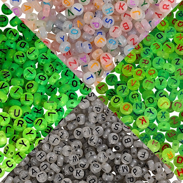 

PandaHall 200g 2 Colors Luminous Acrylic Beads, Glow in the Dark, Flat Round with Letter, , Mixed Color, 7x3.5~4mm, Hole: 1.2mm, about..., Multicolor