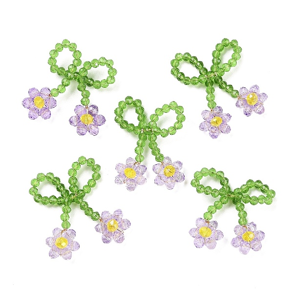 

PandaHall Glass Beaded Pendants, with Copper Wire, Bowknot with Flower Charms, Violet, 25~27x25~28x5~5.5mm, Hole: 5.5x7.5mm Glass Bowknot..., Purple