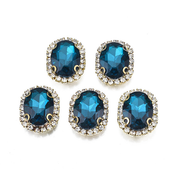 

PandaHall Sew on Rhinestone, Transparent Glass Rhinestone, with Brass Prong Settings, Faceted, Oval, Marine Blue, 22x17x7mm, Hole: 0.9mm..., Clear