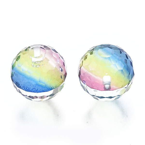 

PandaHall K9 Glass Beads, Faceted, Half Drilled, Round, Colorful, 3/8 inch(10mm), Half Hole: 1mm Glass Round