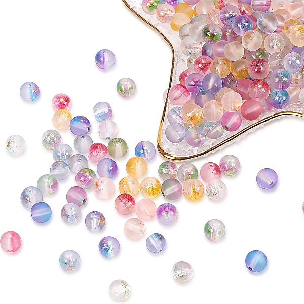 

PandaHall Frosted Spray Painted Glass Beads Strands, with Golden Foil, Round, Mixed Color, 8~9mm, Hole: 1.2~1.5mm, about 46~56pcs/Strand..., Multicolor