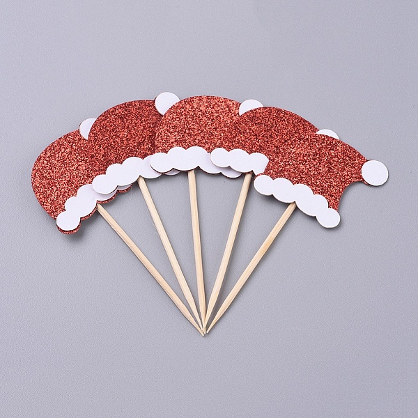 PandaHall Christmas Hat Shape Christmas Cupcake Cake Topper Decoration, for Party Christmas Decoration Supplies, Red, 79x36x3mm, 5pcs/set...