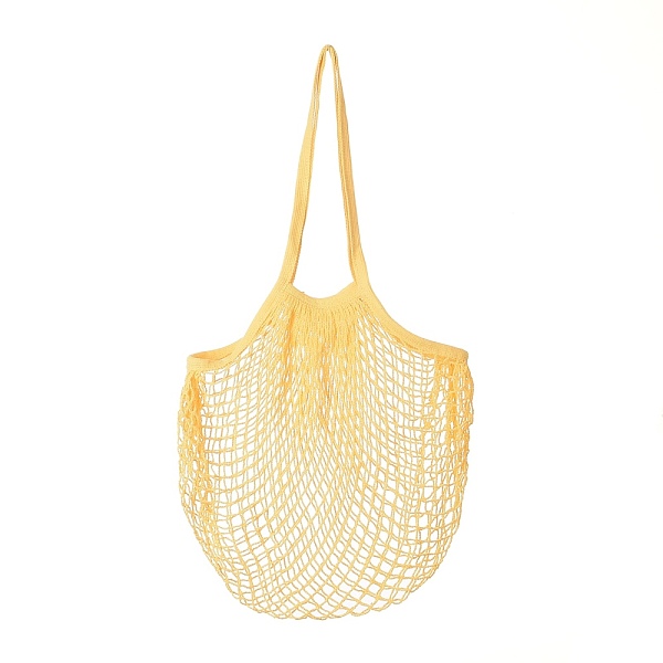 

PandaHall Portable Cotton Mesh Grocery Bags, Reusable Net Shopping Handbag, Yellow, 58.05cm, Bag: 35x38x1.8cm. Cloth Yellow