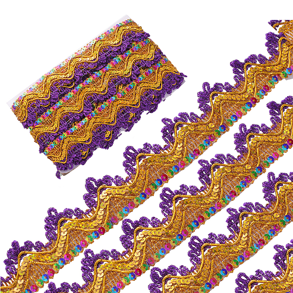 

PandaHall Nylon Glitter Wavy Ribbon, Lace Embroidery Ribbon, Clothes Accessories, Dark Violet, 1-3/8 inch(35mm), about 9.30 Yards(8.5m)/Card...