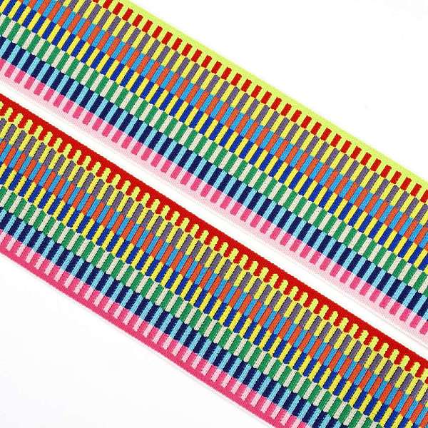 

PandaHall Nylon Elastic Wide Band, Flat with Stripe Pattern, Colorful, 50x1.3mm Elastic Fibre Stripe