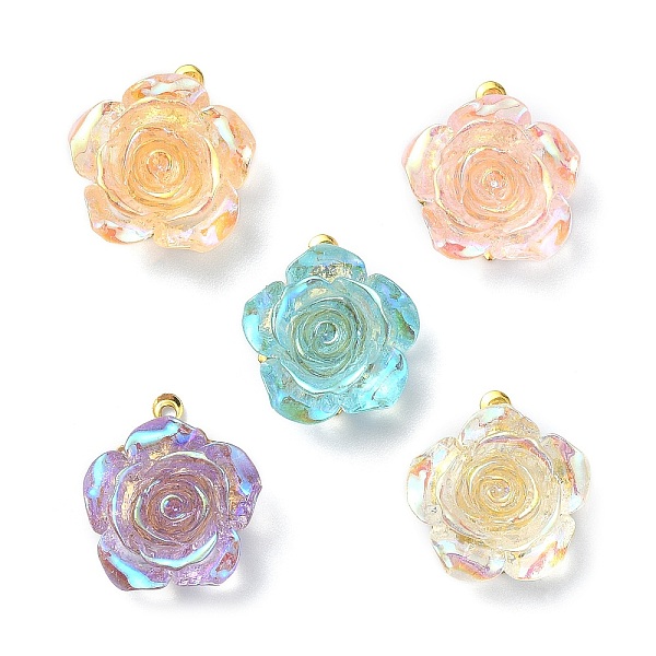 

PandaHall Mixed Color Resin Rose Pendants, with Iron Flower Filigree Findings, Golden, 16x15x7mm, Hole: 1mm Resin Flower Multicolor