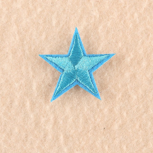 PandaHall Computerized Embroidery Cloth Iron on/Sew on Patches, Costume Accessories, Appliques, Star, Deep Sky Blue, 3x3cm Cloth Star Blue
