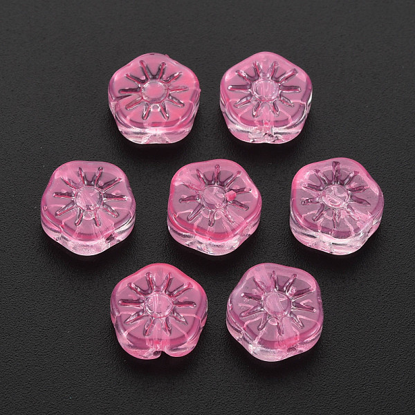 

PandaHall Transparent Glass Beads, Plum Blossom Flower, Hot Pink, 10x10.5x4mm, Hole: 1.2mm Glass Flower