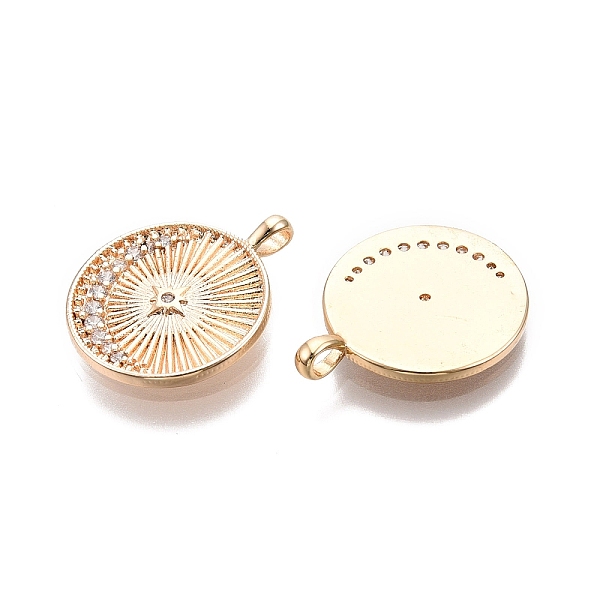 

PandaHall Ion Plating(IP) Brass Micro Pave Clear Cubic Zirconia Pendants, Nickel Free, Flat Round with Star, Real 18K Gold Plated...