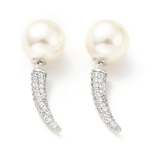 

PandaHall Clear Cubic Zirconia Horn with Acrylic Pearl Front Back Stud Earrings, Brass Jewelry for Women, Cadmium Free & Lead Free, Platinum...
