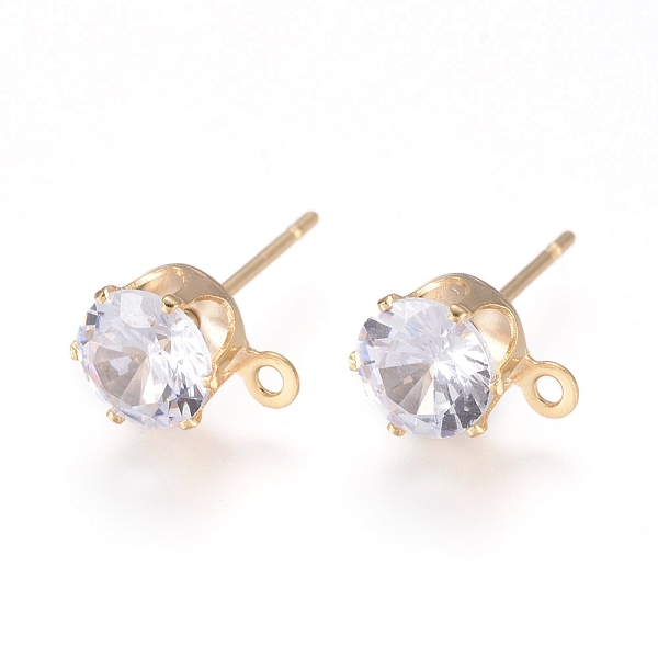 

PandaHall Brass Stud Earring Findings, with 316 Surgical Stainless Steel Pin, Cubic Zirconia and Loop, Long-Lasting Plated, Flat Round, Real..., Clear