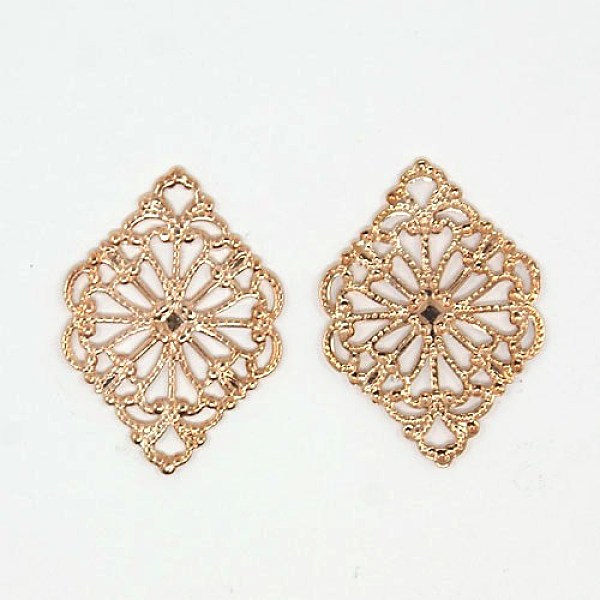

PandaHall Rhombus Shaped Brass Filigree Findings, Rose Gold, 21x15x0.5mm, Hole: 1mm Brass Rhombus