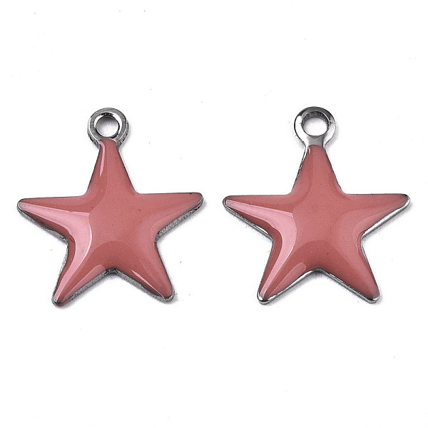 

PandaHall 201 Stainless Steel Enamel Charms, Star, Stainless Steel Color, Indian Red, 14.5x12.5x2mm, Hole: 1.5mm Stainless Steel+Enamel Star...
