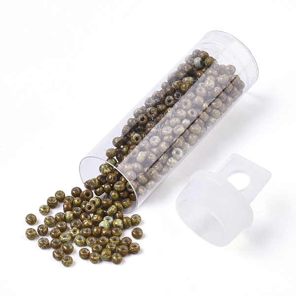 

PandaHall Czech Glass Beads, Round Glass Seed Beads, Baking Paint Style, Dark Khaki, 8/0, 3x2mm, Hole: 1mm, about 10g/bottle Czech Glass..., Yellow