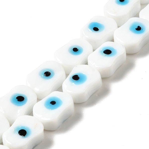 

PandaHall Handmade Evil Eye Lampwork Beads Strands, Oval, White, 13~14x9.5~10x5~6mm, Hole: 1.4mm, about 28pcs/strand, 14.88 inch(37.8cm)...