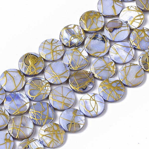 

PandaHall Drawbench Freshwater Shell Beads Strands, Dyed, Flat Round, Light Steel Blue, 10.5~11.5x2~3mm, Hole: 1mm, about 32pcs/Strand...