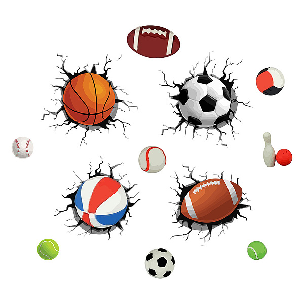 

PandaHall PVC Wall Stickers, Wall Decoration, Basketball/Football/Rugby Pattern, Sports Themed Pattern, 1180x300mm Plastic Sports
