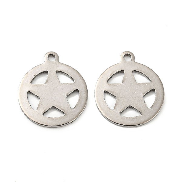 

PandaHall 201 Stainless Steel Charms, Flat Round with Star Charm, Stainless Steel Color, 14x12x0.8mm, Hole: 1.2mm 201 Stainless Steel Flat...