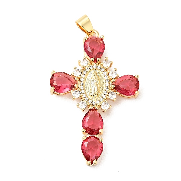 

PandaHall Rack Plating Brass Micro Pave Cubic Zirconia Pendants, Cadmium Free & Lead Free, Real 18K Gold Plated, Cross with Saint, Salmon..., Red