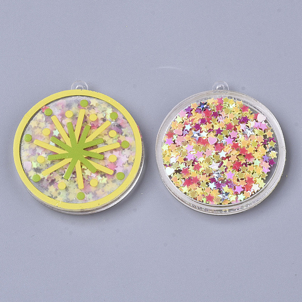 

PandaHall Transparent Acrylic Pendants, with Pailette/Sequins Inside, Orange, Colorful, 44x40x5.5mm, Hole: 1.8mm Acrylic Fruit