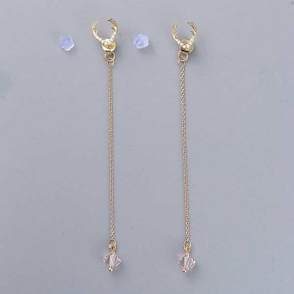

PandaHall Stud Earrings, with Bicone Austrian Crystal Beads, Plastic & Brass Ear Nuts, Real 18K Gold Plated Brass Cubic Zirconia Ear Stud..., Pink