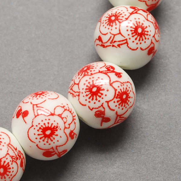 

PandaHall Handmade Printed Porcelain Beads, Round, Red, 12mm, Hole: 2mm Porcelain Round Red
