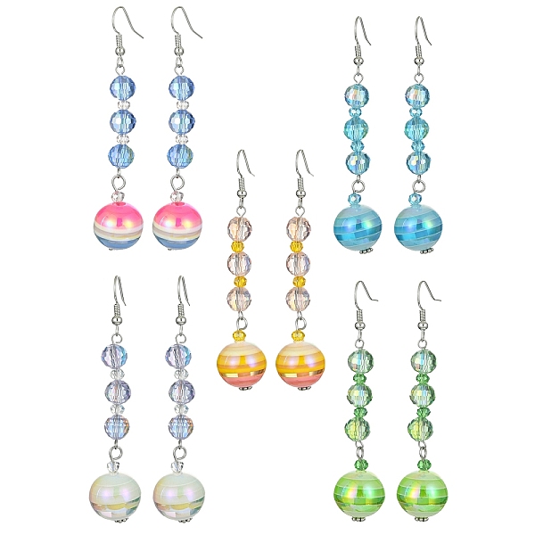 

PandaHall Stripe Resin & Glass Round Bead Dangle Earrings for Women, Long Drop Earring with Brass Earring Hooks , Mixed Color..., Multicolor