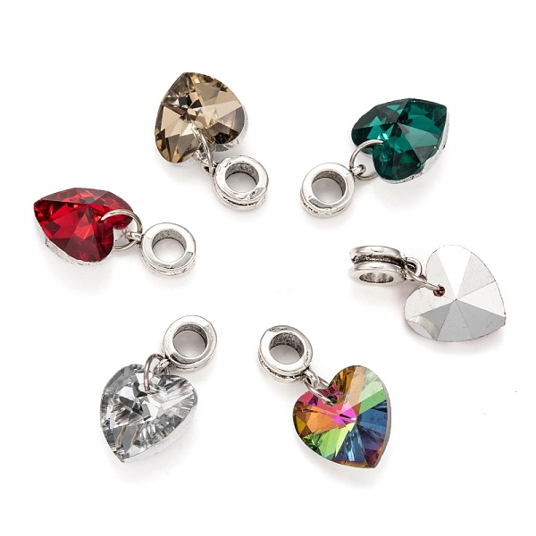 

PandaHall Large Hole Alloy European Dangle Charms, with Electroplated Glass Heart Pendants, Antique Silver, Mixed Color, 25mm, Hole: 5mm..., Multicolor