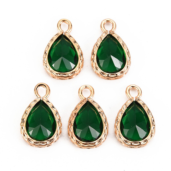 

PandaHall Glass Pendants, with Brass Findings, Faceted, Teardrop, Light Gold, Green, 15x9x4.5mm, Hole: 1.8~2mm Brass+Glass Teardrop Green