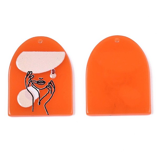 

PandaHall Translucent Cellulose Acetate(Resin) Pendants, 3D Printed, Half Oval with Woman, Orange Red, 36x28x2.5mm, Hole: 1.5mm Cellulose...