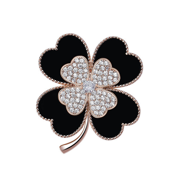 

PandaHall Cubic Zirconia Clover Brooch Pin, Gold Plated Brass Badge for Jackets Hats Bags, Black, 40x35mm Brass+Cubic Zirconia Black
