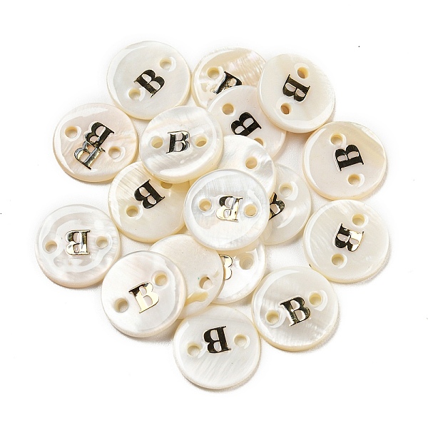 

PandaHall Freshwater Shell Buttons, Flat Round , Letter B, 12x2mm, Hole: 1.6mm Shell Letter B