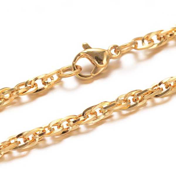 

PandaHall 304 Stainless Steel Rope Chain Necklaces, with Lobster Clasps, Golden, 29.92 inch(76cm), 3mm 304 Stainless Steel