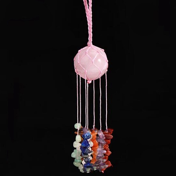 

PandaHall Round Natural Rose Quartz Pouch Pendant Decorations, Braided Thread and Gemstone Chip Tassel Hanging Ornaments, 210x30mm Rose...