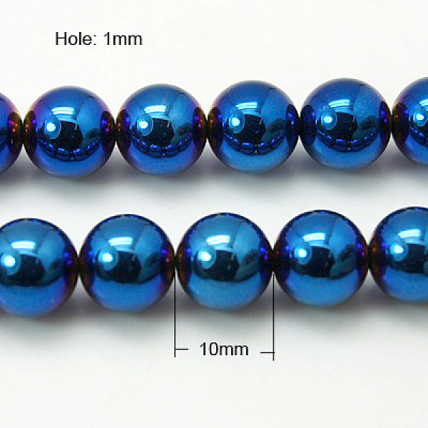 

PandaHall Non-Magnetic Synthetic Hematite Beads Strands, Blue Plated, Round, Blue Plated, 10mm, Hole: 1mm 39pcs/strand, 15.5 inch....