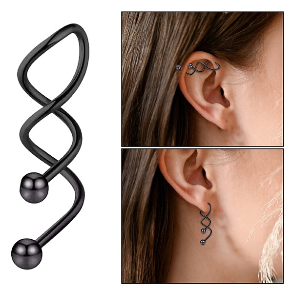 

PandaHall 316 Stainless Steel Spiral Barbell, Twist Cartilage Earring for Women, Electrophoresis Black, 37~25x6.5mm, Pin: 14 Gauge(1.63mm)...