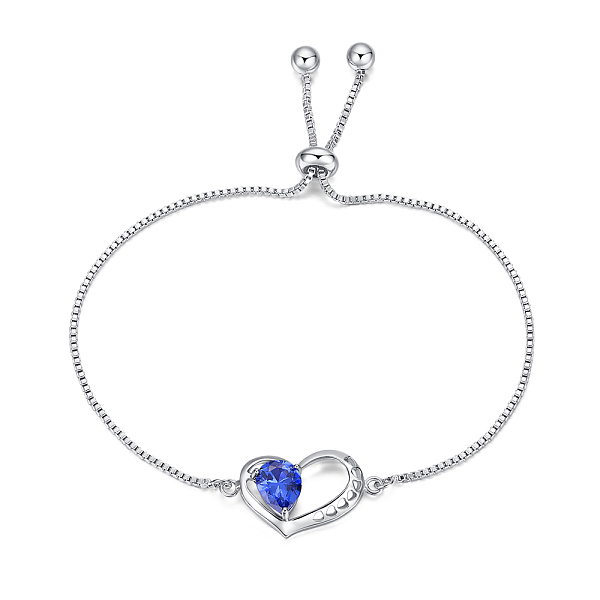 PandaHall Eco-Friendly Electroplate Brass Slider Bracelets, Bolo Bracelets, with Cubic Zirconia, Heart, Platinum, 10-3/8 inch(26.5cm) Cubic...