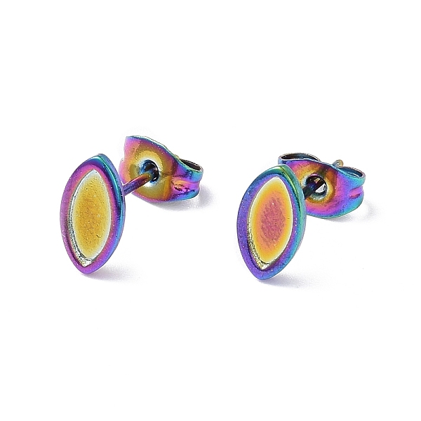 

PandaHall Ion Plating(IP) 304 Stainless Steel Stud Earring Finding, Earring Settings, Horse Eye, Rainbow Color, 9.3x5mm, Pin: 0.8mm, Tray...