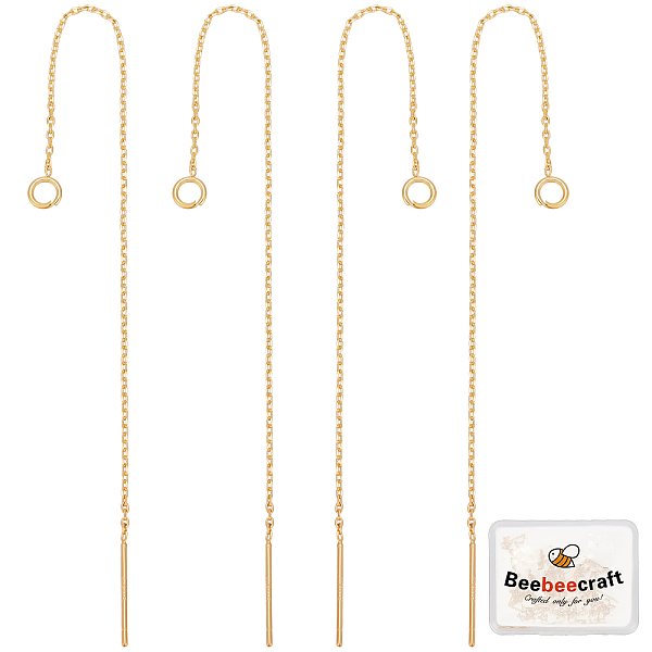 

PandaHall Beebeecraft 10Pcs/Box Ear Threads 105mm Long Chain Dangle Bar Earrings with Loop 18K Gold Plated Ear Threads 0.8mm Pin for DIY...