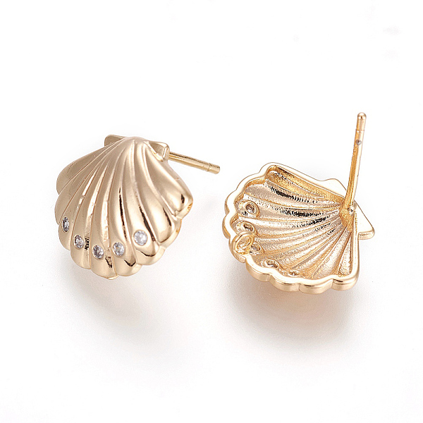 

PandaHall Brass Micro Pave Cubic Zirconia Stud Earring Findings, with Loop, Shell, Long-Lasting Plated, Nickel Free, Real 18K Gold Plated...