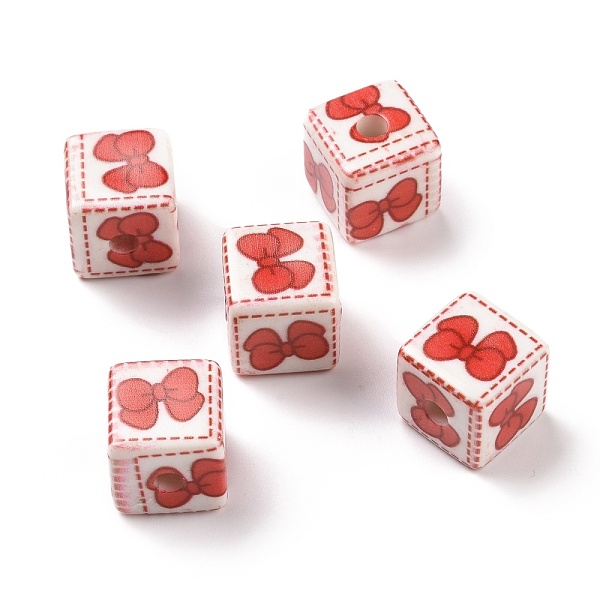 

PandaHall Opaque Printed Acrylic Beads, Cube with Bowknot Pattern, Red, 13.5x13.5x13.5mm, Hole: 3.8mm Acrylic Cube Red