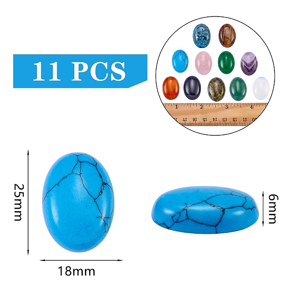 

PandaHall 11Pcs 11 Style Natural & Synthetic Gemstone Cabochons, Oval, 1pc/style Mixed Stone Oval