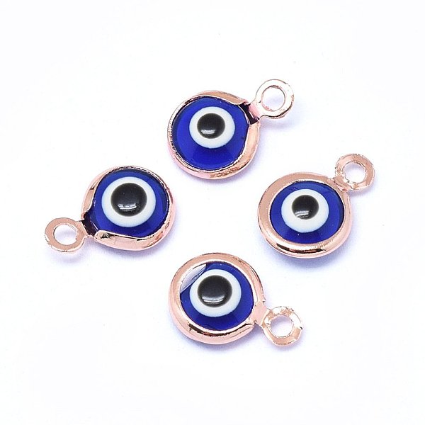 

PandaHall Handmade Evil Eye Lampwork Charms, with Brass Findings, Flat Round, Blue, Real Rose Gold Plated, 10x6.5x3mm, Hole: 1.5mm...