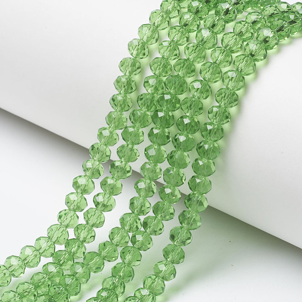 

PandaHall Glass Beads Strands, Faceted, Rondelle, Lime, 10x8mm, Hole: 1mm, about 63~65pcs/strand, 49~50cm Glass Rondelle Green