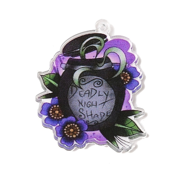 

PandaHall Printed Transparent Acrylic Pendants, Flower, 39.5x28.5x2mm, Hole: 1.2mm Acrylic Flower Black