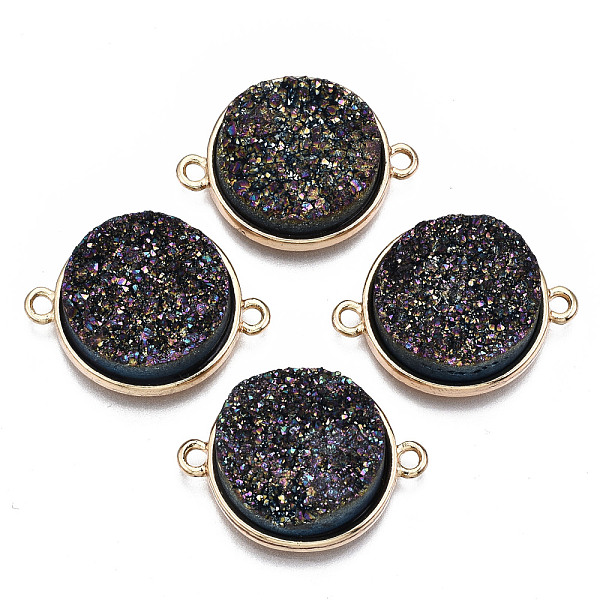 

PandaHall Natural Druzy Agate Links Connectors, with Light Gold Brass Findings, AB Color Plated, Dyed, Flat Round, Colorful, 24x18x6.5~7.5mm...