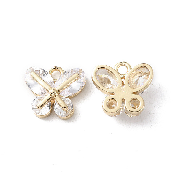 

PandaHall Brass Pave Cubic Zirconia Charms, Butterfly Charm, Light Gold, 11.5x12.5x5mm, Hole: 1.6mm Brass+Cubic Zirconia Butterfly Clear