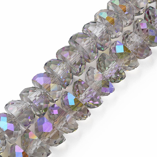 

PandaHall Electroplate Transparent Glass Beads Strands, Faceted, Half Round, Violet, 9x5mm, Hole: 1.6mm, about 75pcs/strand, 16.14 inch..., Purple