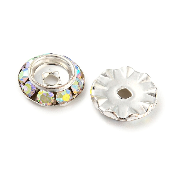

PandaHall Brass with Crystal AB Rhinestone Beads, Flat Round, Platinum, 11x3mm, Hole: 2mm Brass+Rhinestone Flat Round Clear