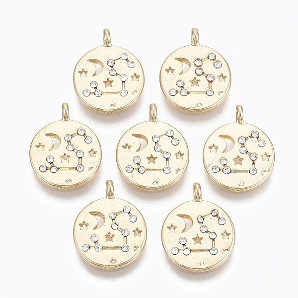 

PandaHall Alloy Pendants, with Crystal Rhinestone, Cadmium Free & Nickel Free & Lead Free, Constellation, Real 18K Gold Plated, Aquarius..., Clear